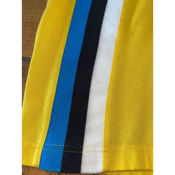 Mens FILA Vintage 90s Yellow Blue White Short Sleeve Striped Collared Shirt M - Picture 5 of 9